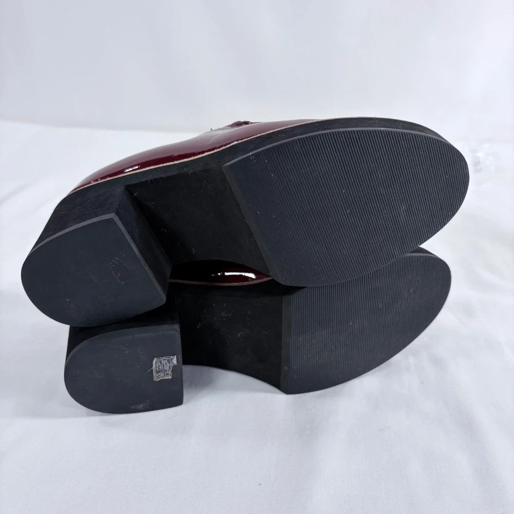 Eileen Fisher Patent Leather Platform Loafers Burgundy‎ Scalloped Heel Shoes